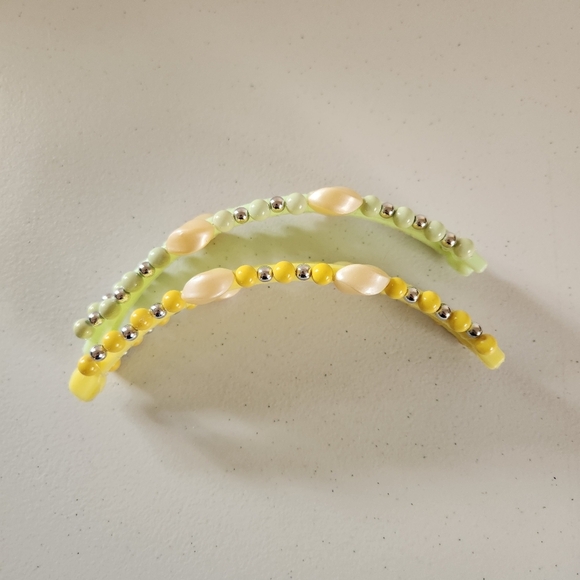 Vintage Hair Cincher Comb Banana Clip Set 6" 1980s Ponytail Holder Green Pearls - Picture 3 of 4